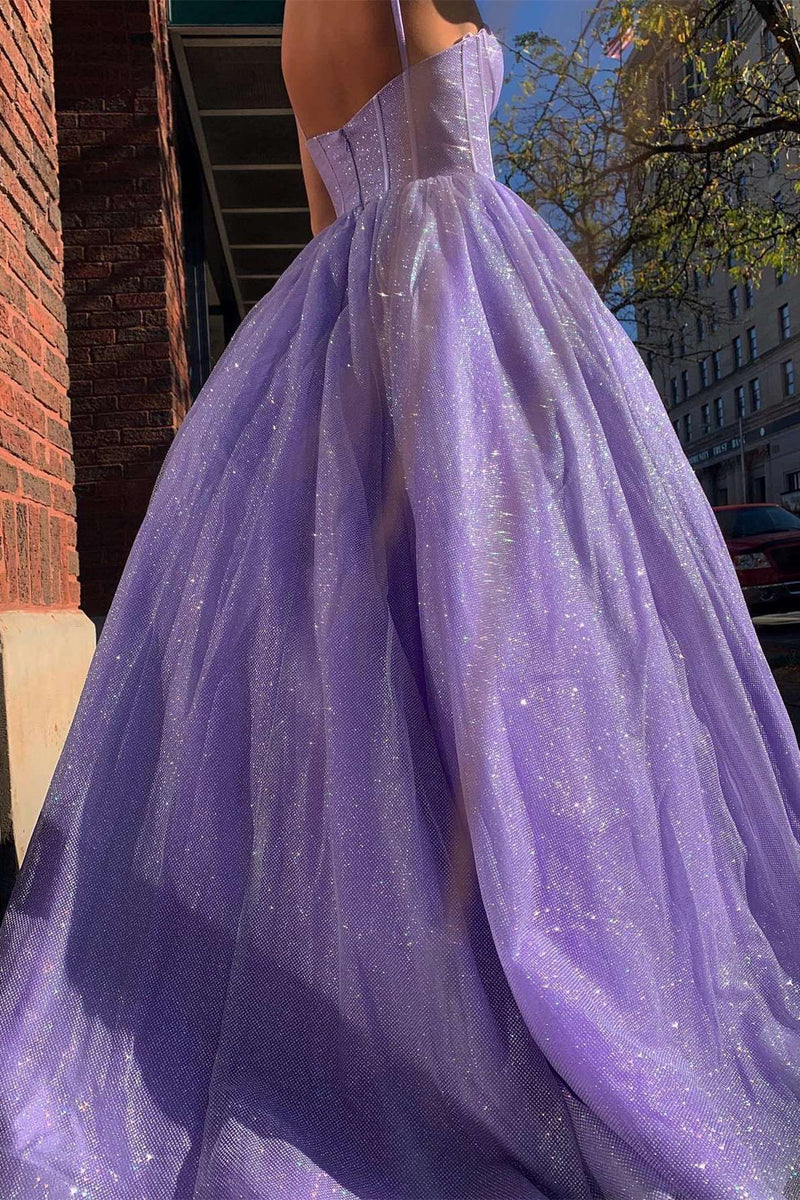 Princess Lilac Straps A-line Long Prom Dress
