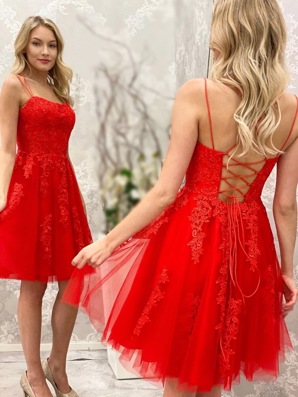 Princess Red A-line Short Appliques Homecoming Dress