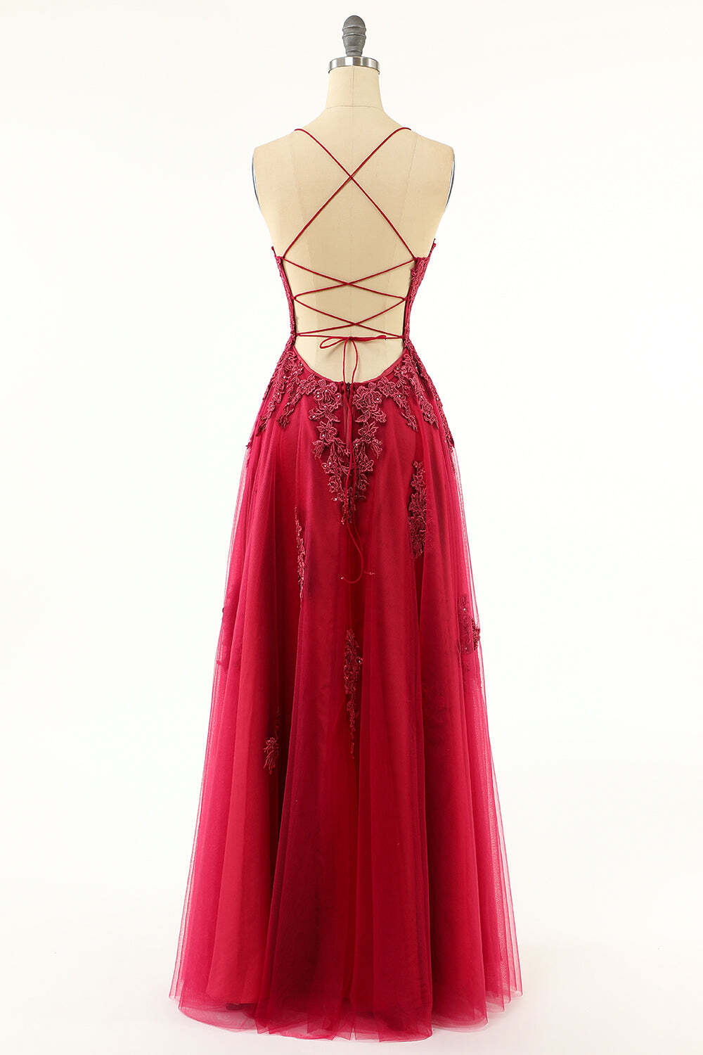Princess Wine Red A-line Appliques Long Prom Dress