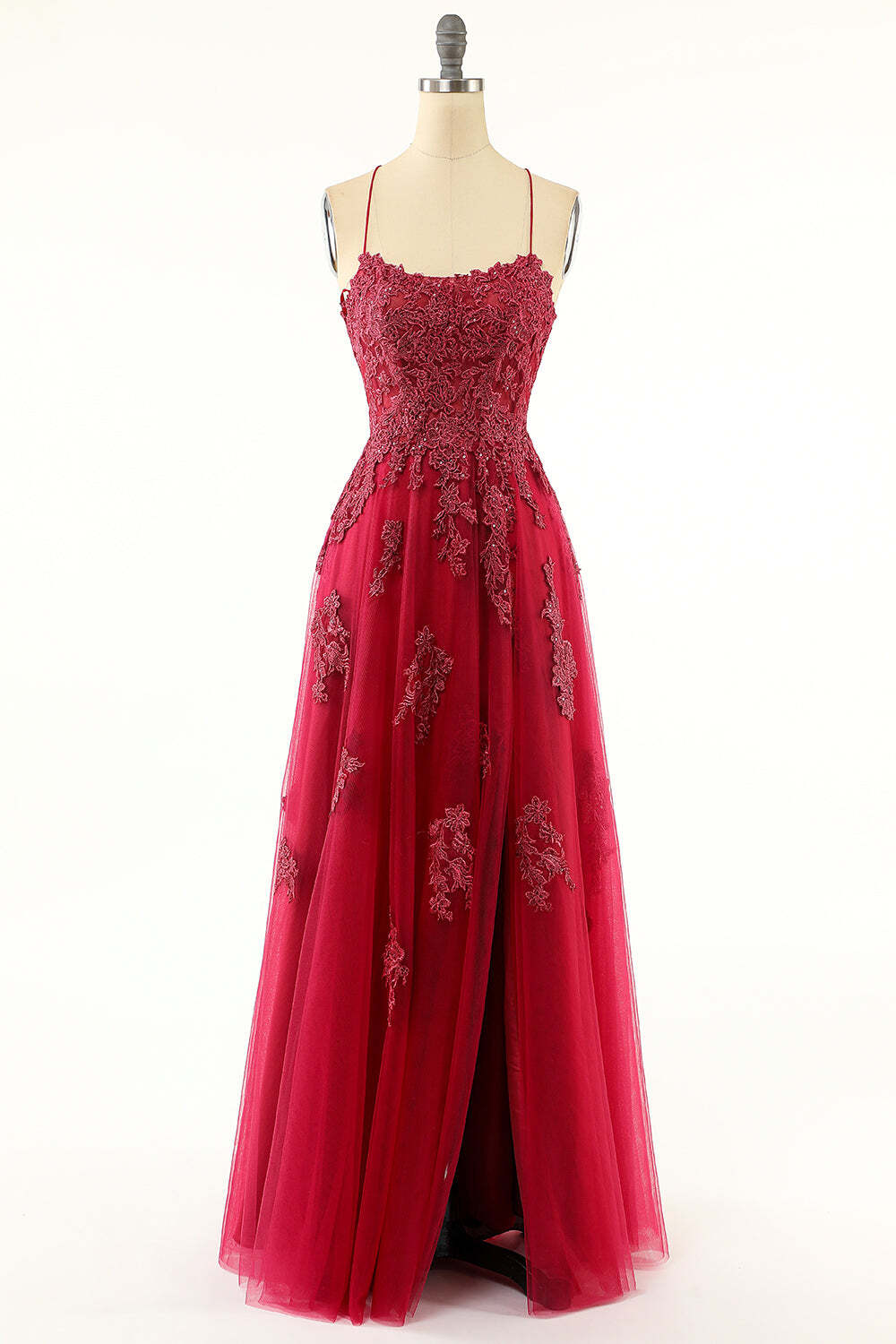 Princess Wine Red A-line Appliques Long Prom Dress