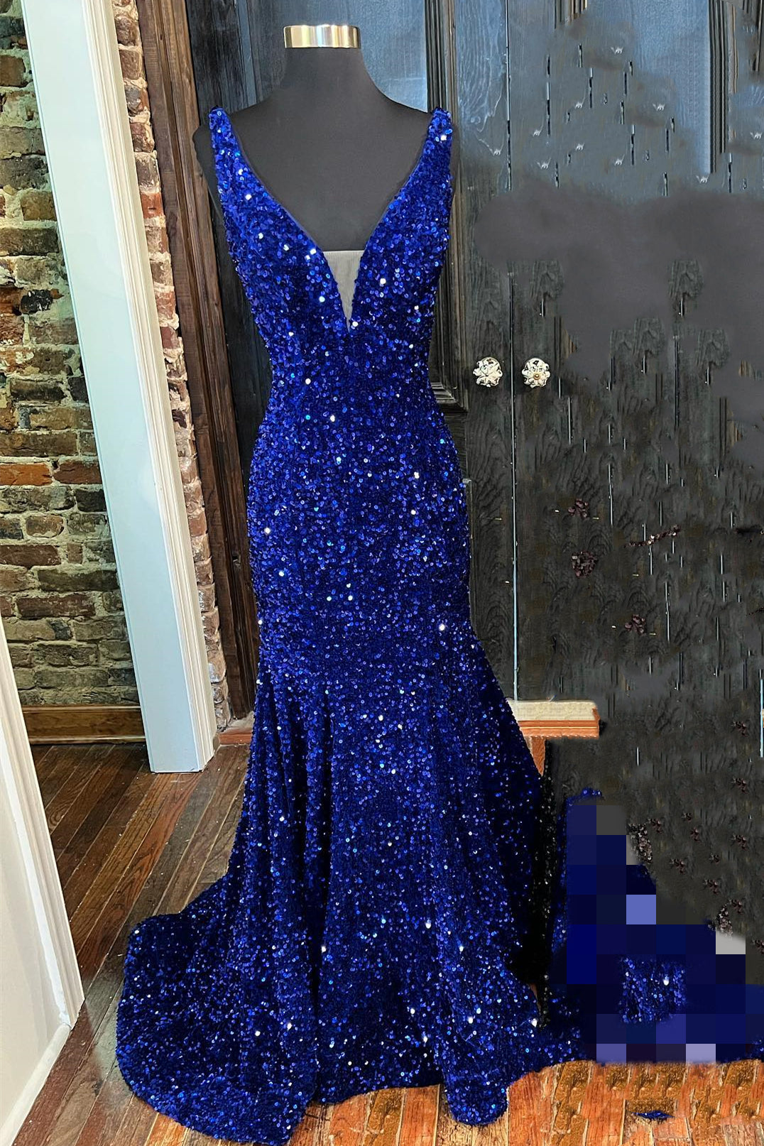 Purple Sequin Mermaid V Neck Long Formal Dress