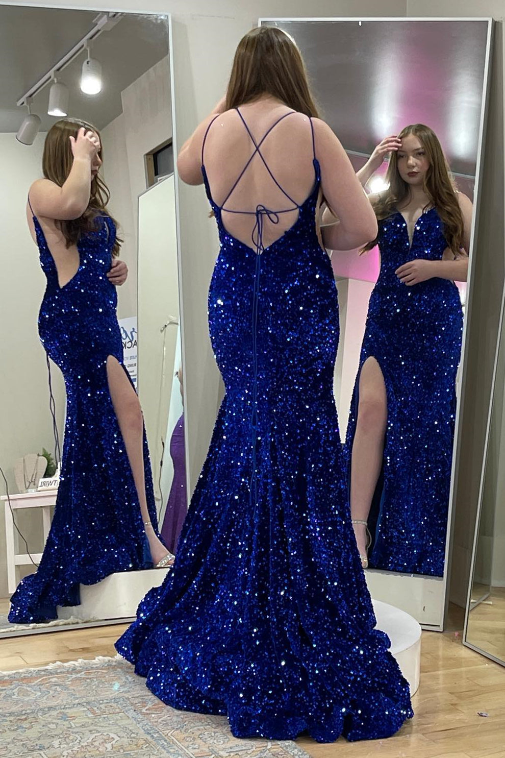 Royal Blue Sequin Straps Mermaid Long Formal Dress