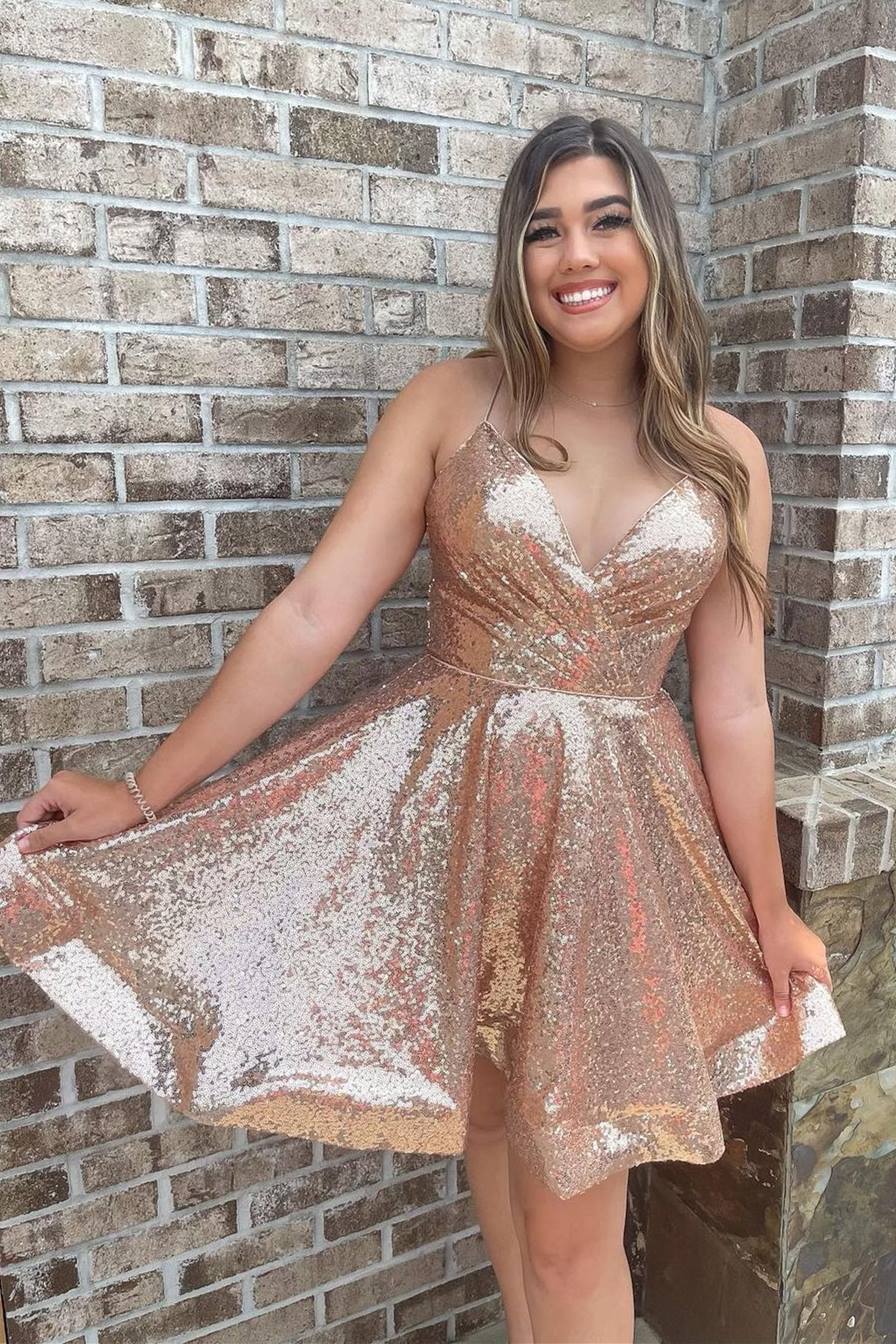 Rose Gold Gold Glitter Homecoming Dresses Rose Gold Sequins A-line Short Homecoming Dress Dressesforparty Rose Gold Gold Glitter Homecoming Dresses Rose Gold Sequins A-line Short Homecoming Dress Dressesforparty