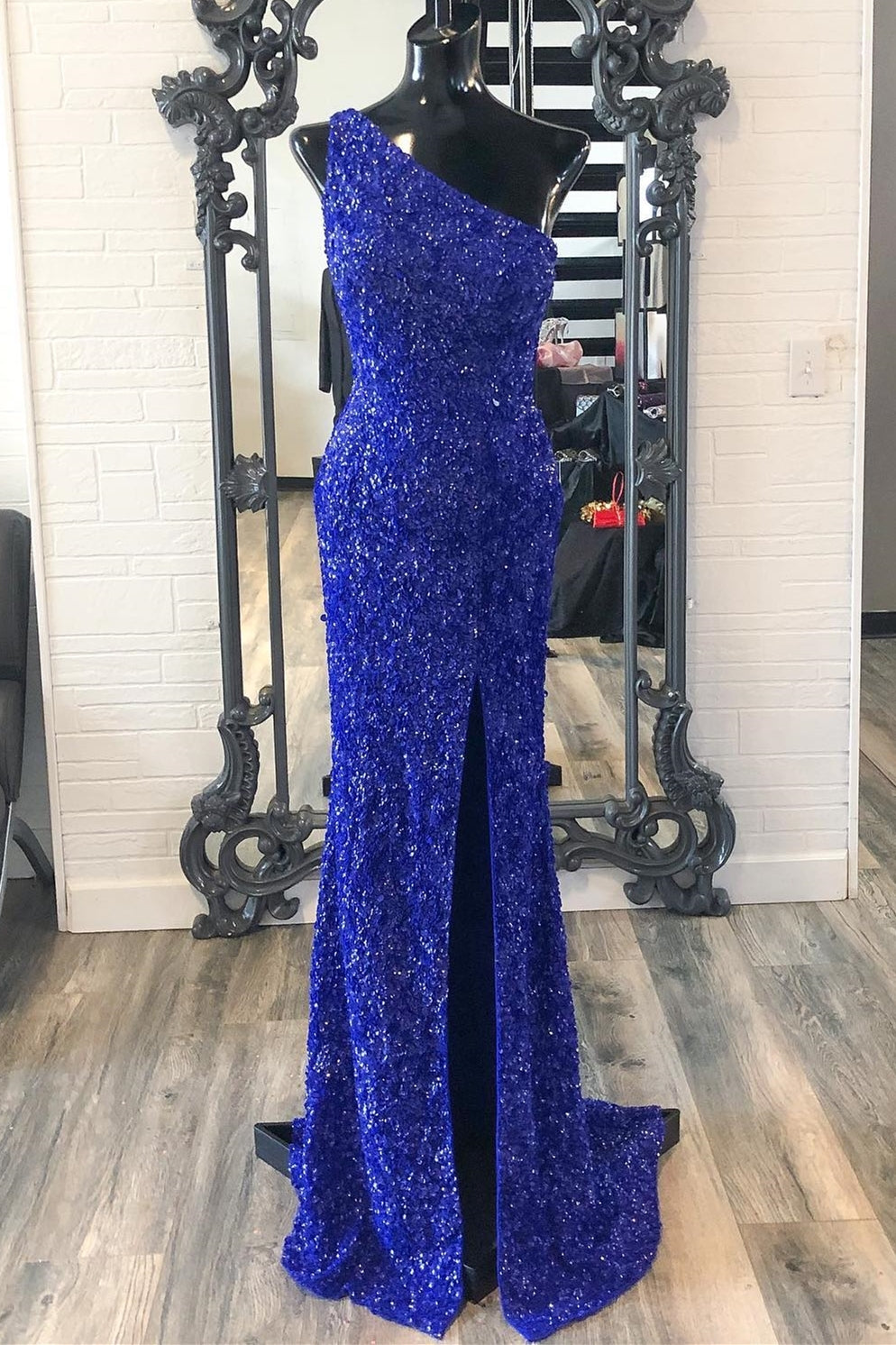Royal Blue Sequin One Shoulder Mermaid Long Formal Dress – Dressesforparty