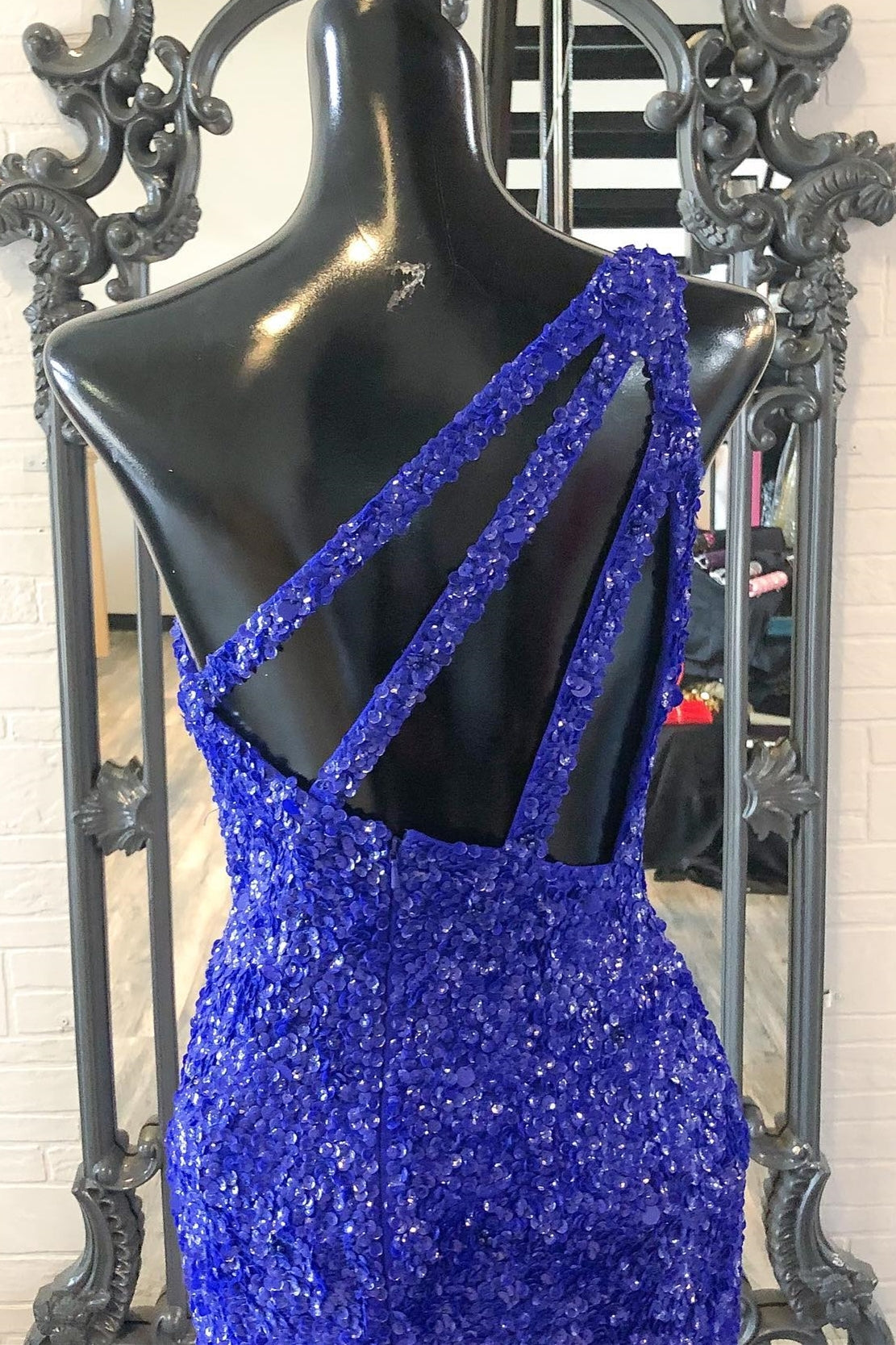 Royal Blue Sequin One Shoulder Mermaid Long Formal Dress