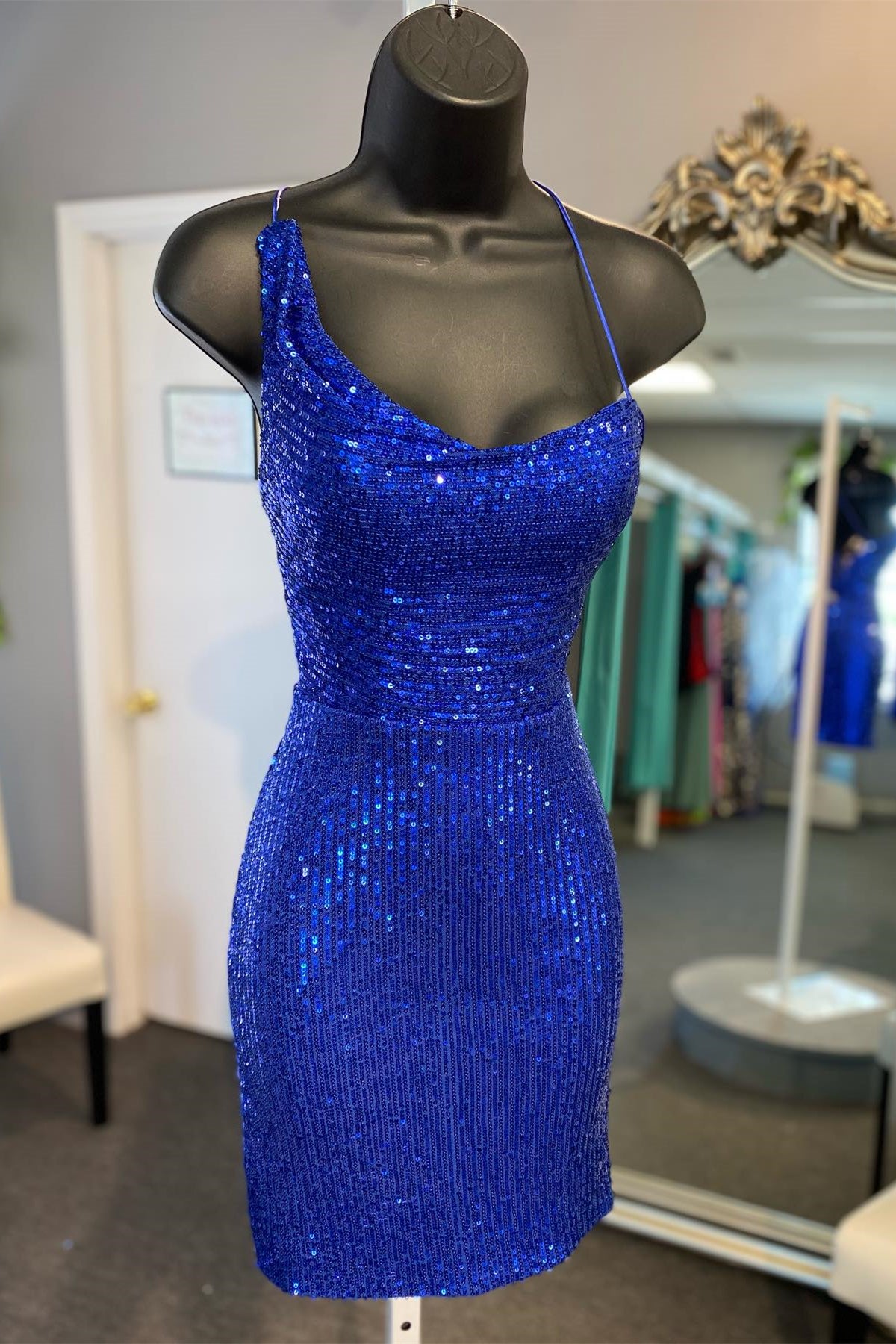 Royal Blue Sequin Tight Mini Dress