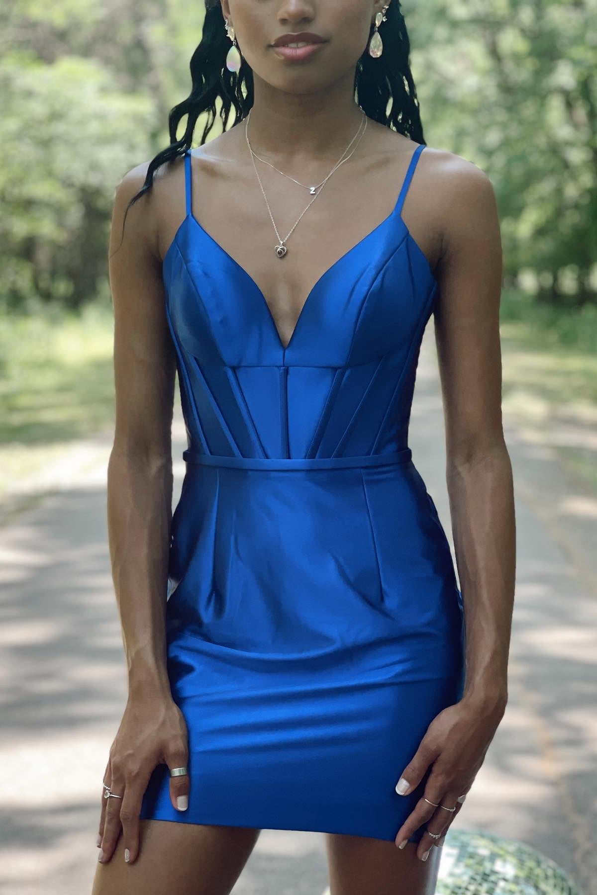 Royal Blue Straps V Neck Tight Mini Dress