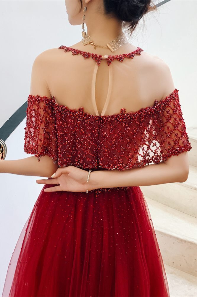 Scoop Beaded Light Blue Long Evening Dress