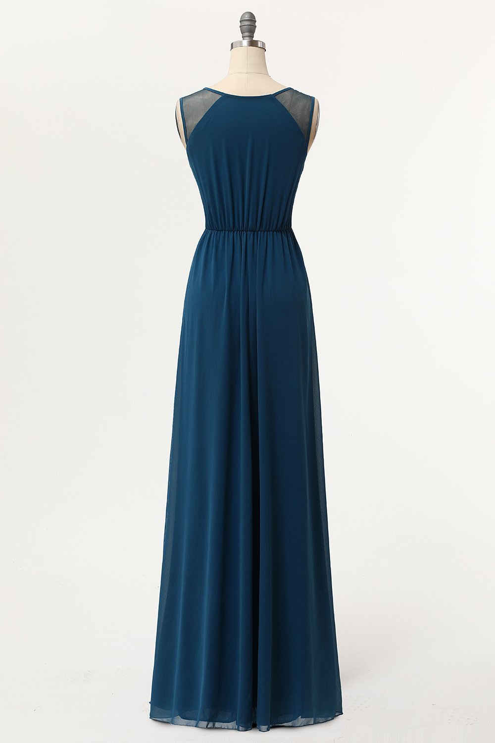 Scoop Navy Blue Chiffon Long Bridesmaid Dress