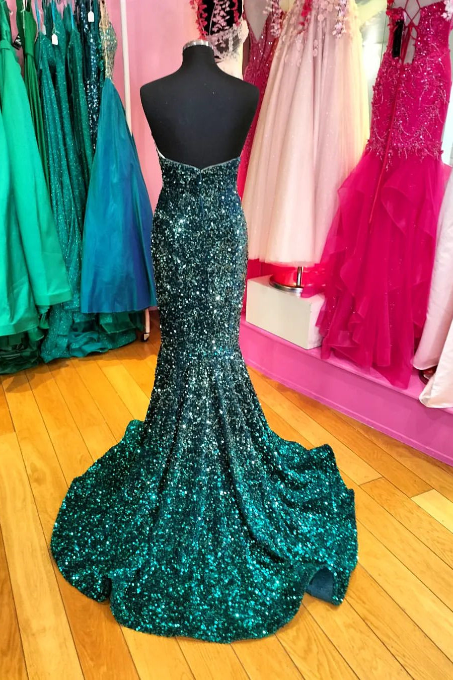 Sequin Strapless Mermaid Long Prom Dress