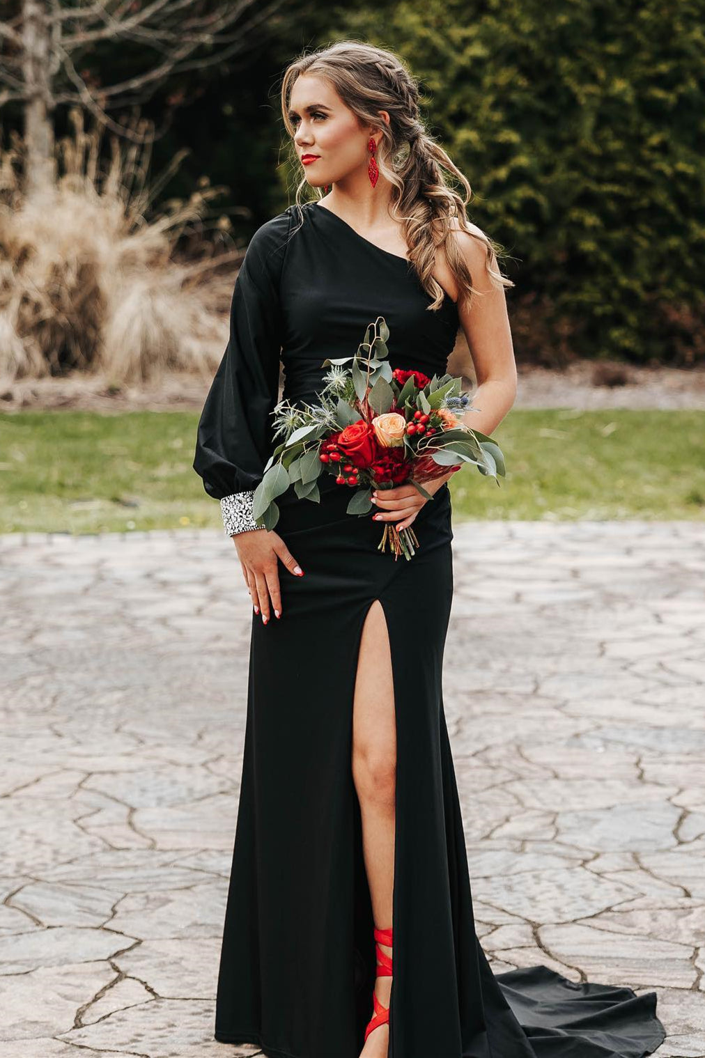 Sexy One Shoulder Long Sleeve Royal Blue Mermaid Party Dress