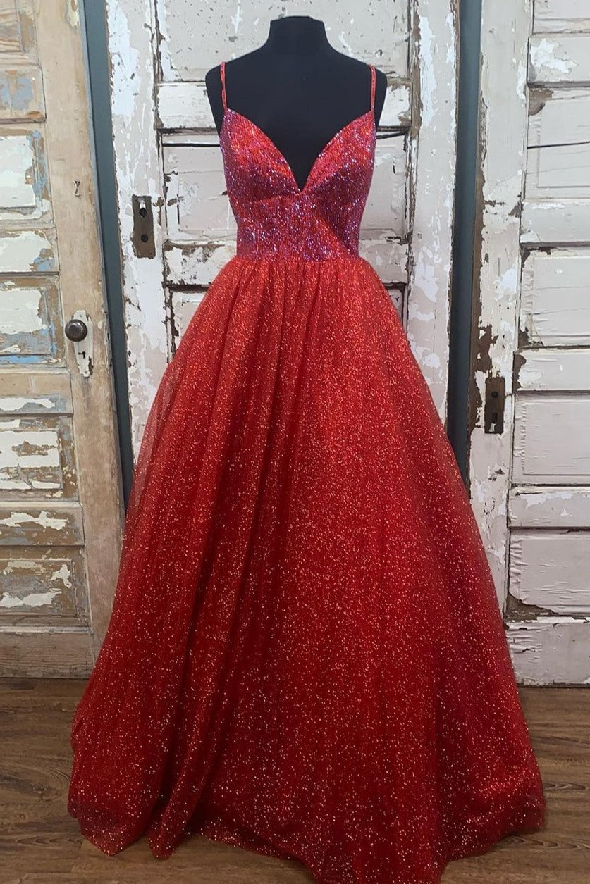 Shiny Red A-line Empire Long Prom Gown