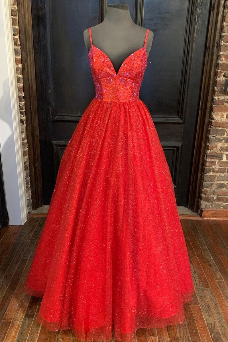 Shiny Red A-line Empire Long Prom Gown
