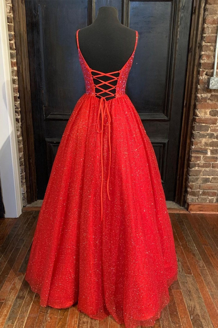 Shiny Red A-line Empire Long Prom Gown