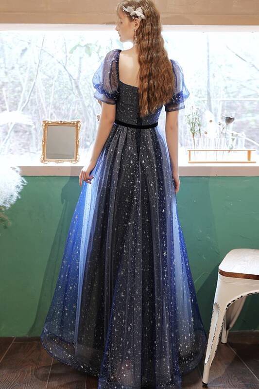 Short Sleeves Navy Blue Long Prom Dress Dressesforparty Short Sleeves Navy Blue Long Prom Dress Dressesforparty