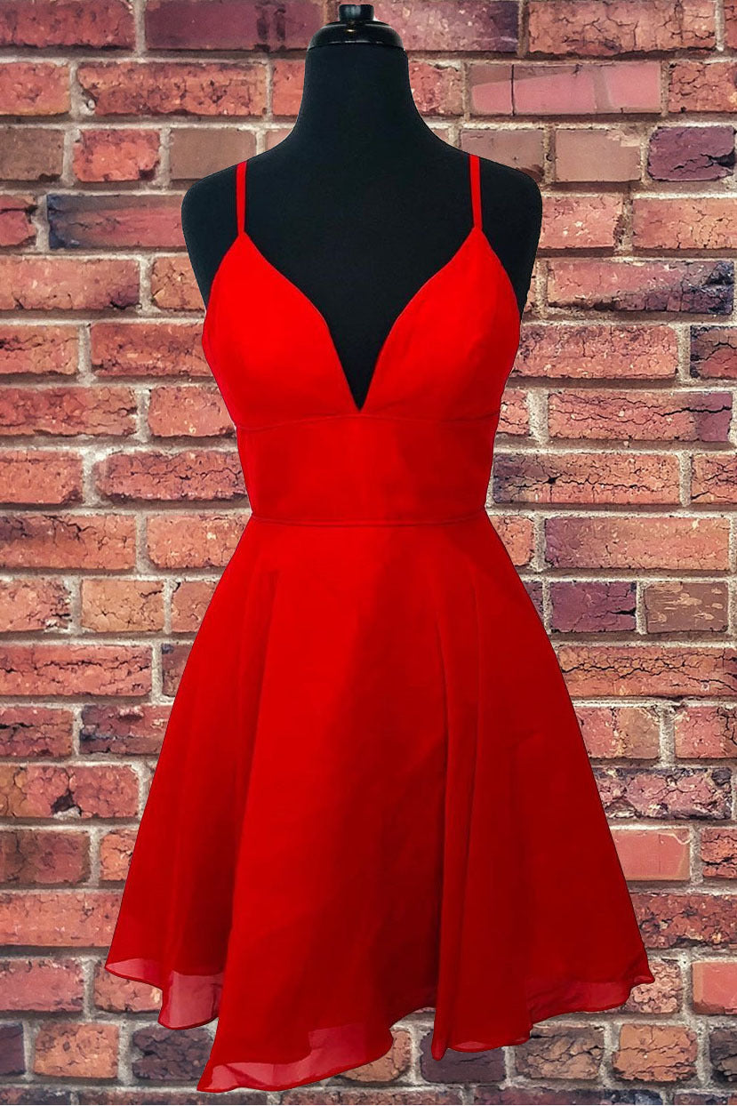 Simple A-line Red Chiffon Short Homecoming Dress 