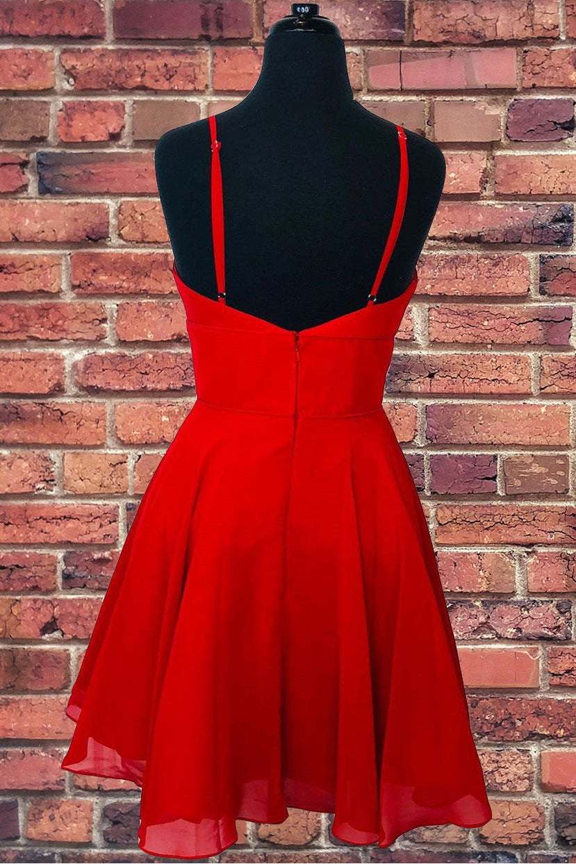 Simple A-line Red Chiffon Short Homecoming Dress 