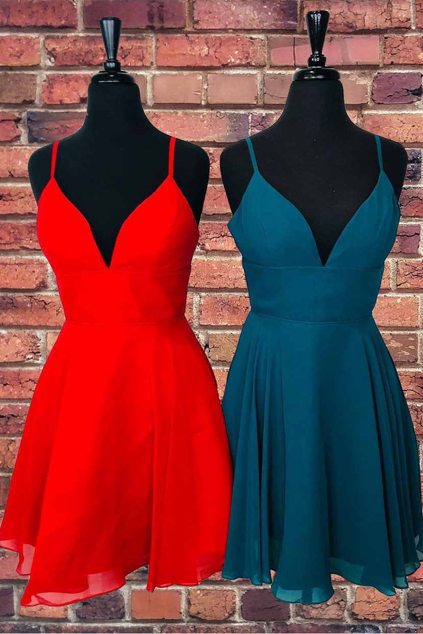 Simple A-line Red Chiffon Short Homecoming Dress 