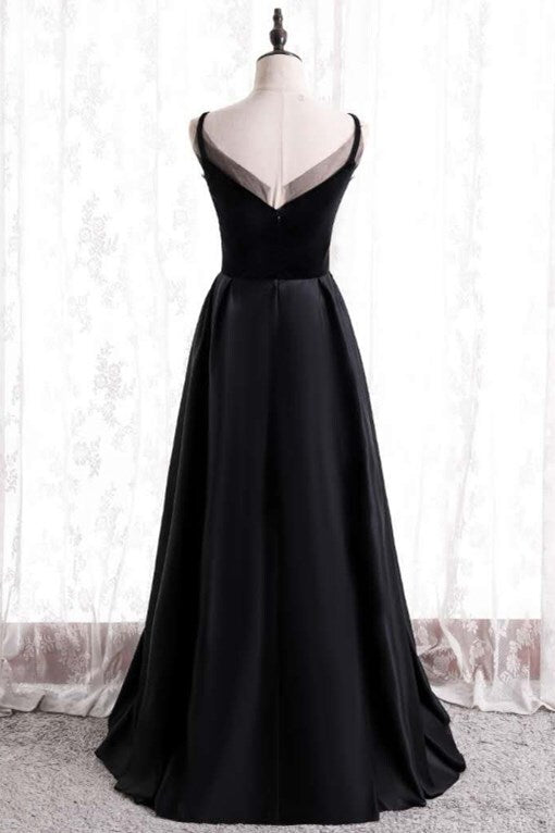 Simple Straps A-line Black Long Party Dress