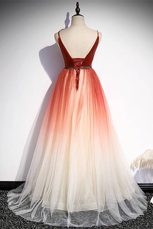 Simply A-line Ombre Red Long Prom Dress