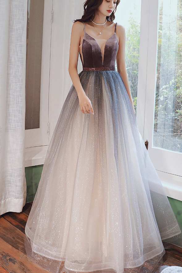 Simply A-line Ombre Red Long Prom Dress