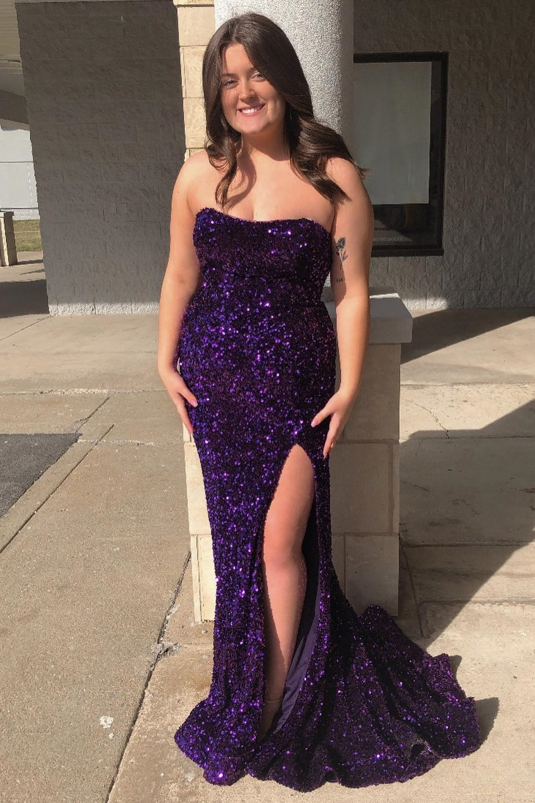 Simply Elegant Blue Sequin Mermaid Strapless Long Formal Dress