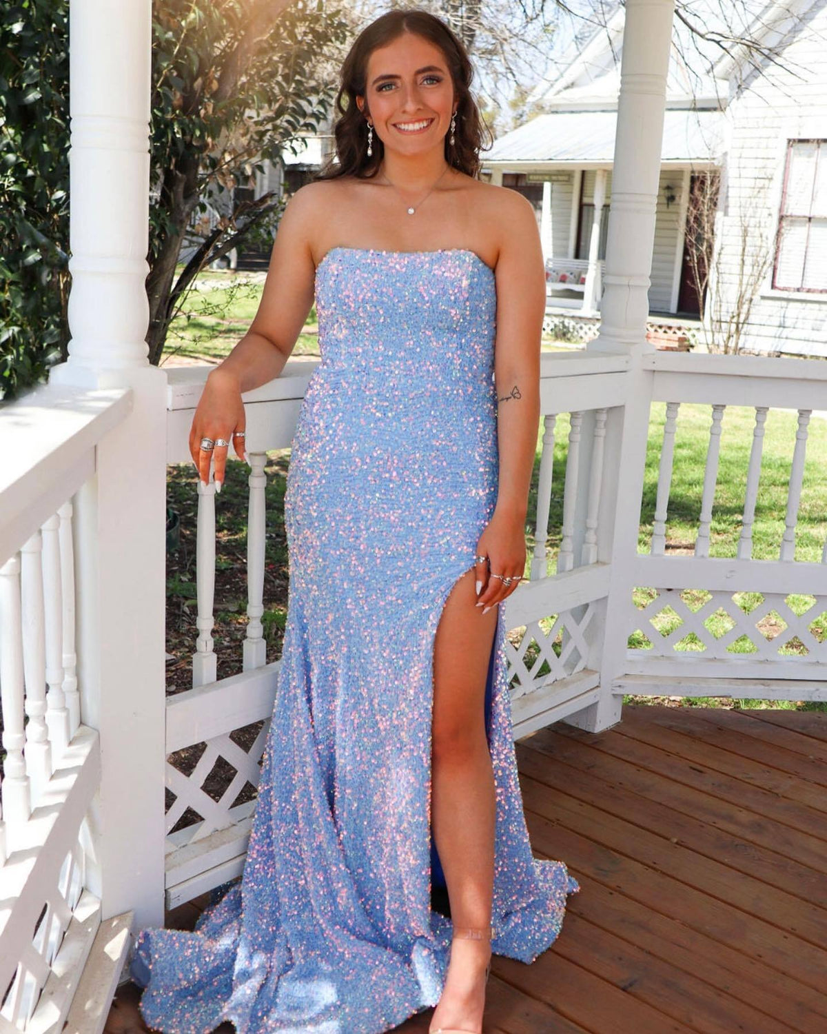 Simply Elegant Blue Sequin Mermaid Strapless Long Formal Dress