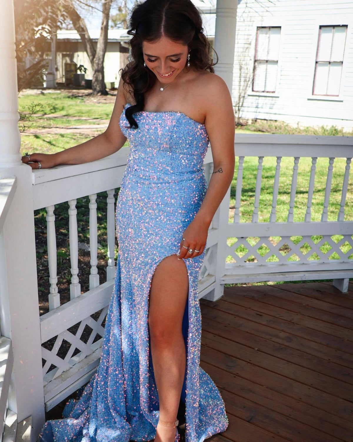 Simply Elegant Blue Sequin Mermaid Strapless Long Formal Dress