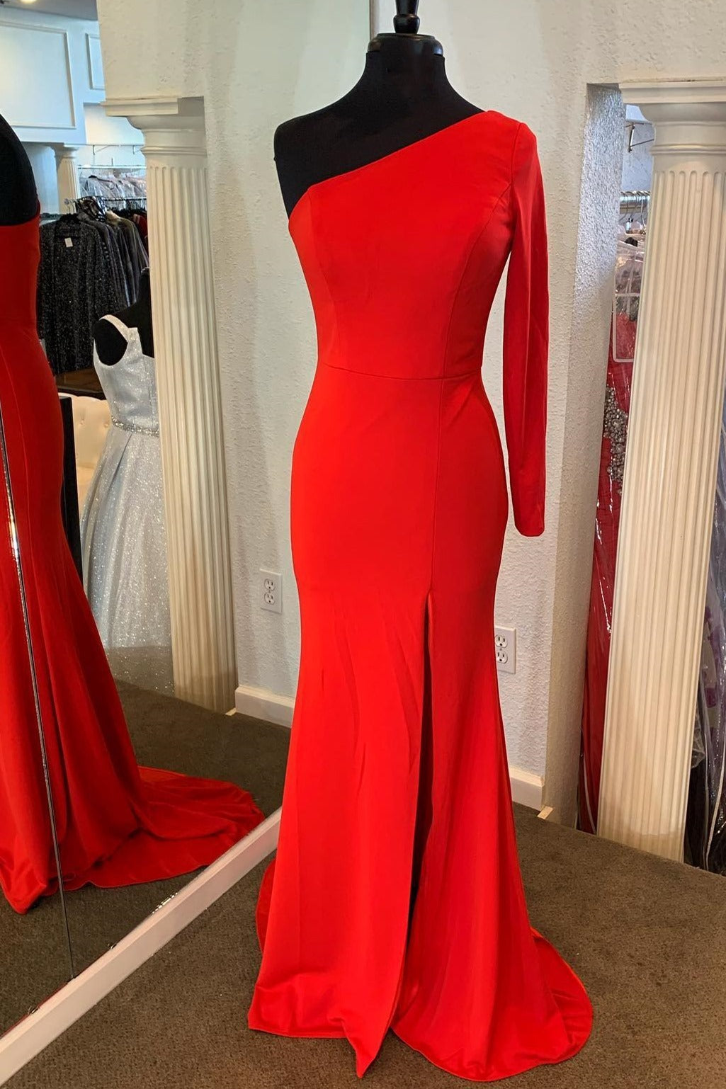 red one shoulder dress long sleeve Simply Mermaid – Dressesforparty while the thigh New Modcloth Navy Blue Color:Mauve-Multi Best Seller