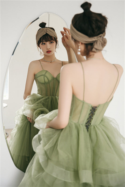 sage green knee length dress Sage Charmeuse Halter Neck Sleeveless Mermaid Bridesmaid Prom Dress