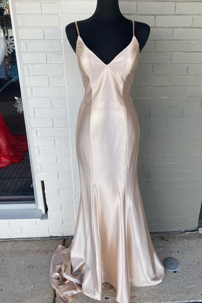 Spaghetti Straps Nude Mermaid Silk Slip Dress