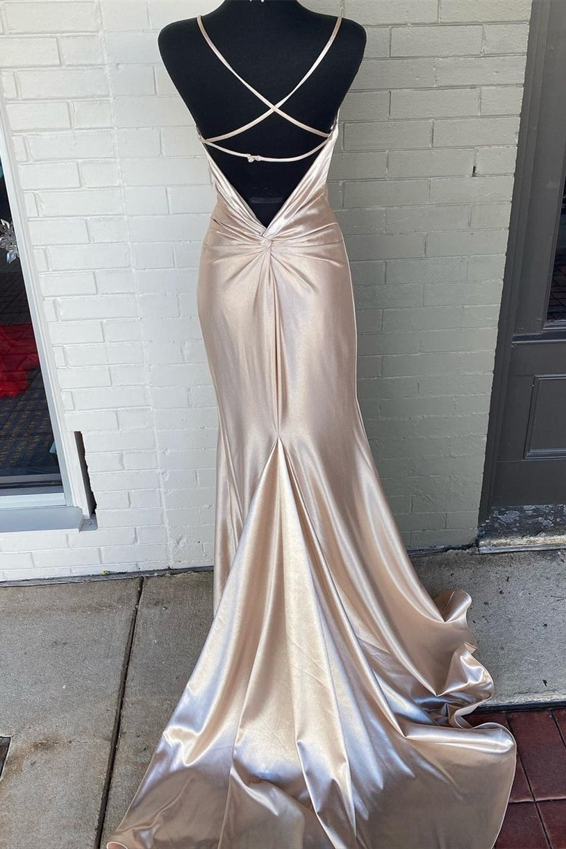 Spaghetti Straps Nude Mermaid Silk Slip Dress