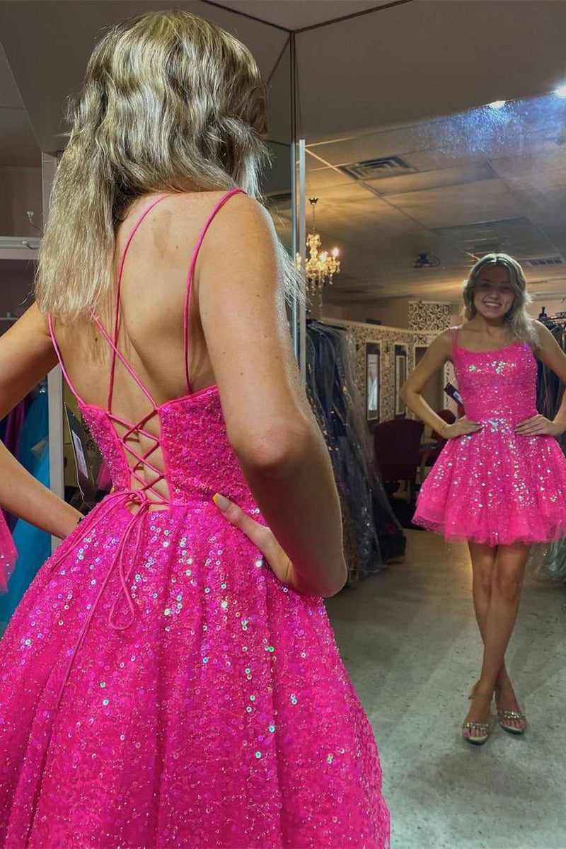 Sparkle Blue A-line Sequins Short Homecoming Dress
