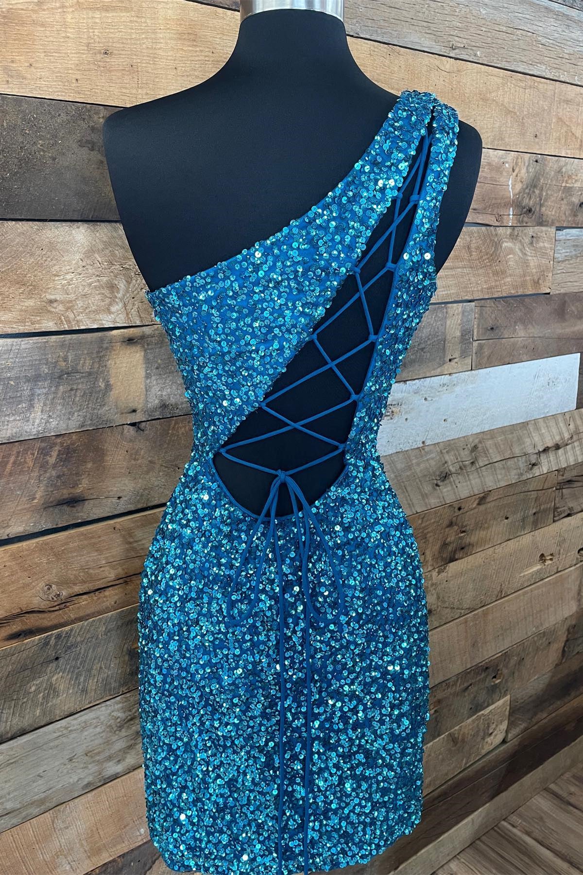 Sparkle Blue Sequin One Shoulder Bodycon Party Dress