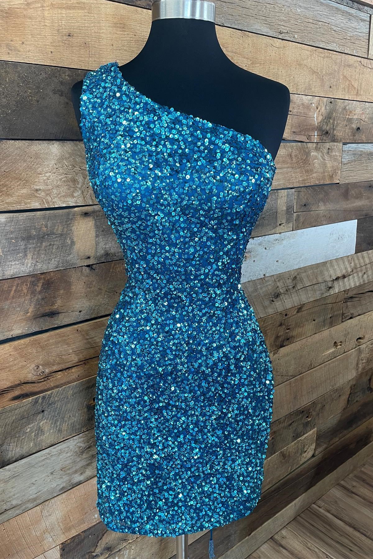 Sparkle Blue Sequin One Shoulder Bodycon Party Dress
