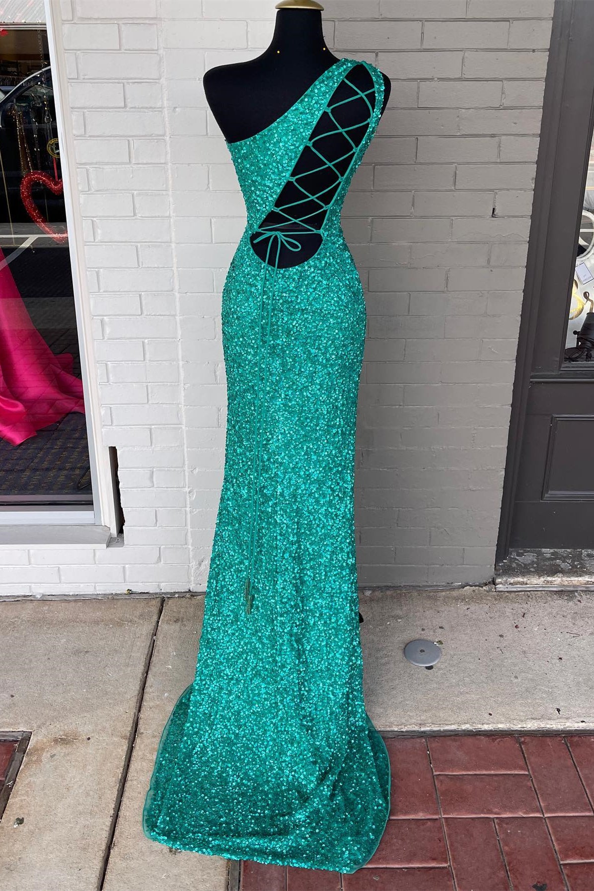 Sparkle Green Sequin One Shoulder Mermaid Long Formal Dress