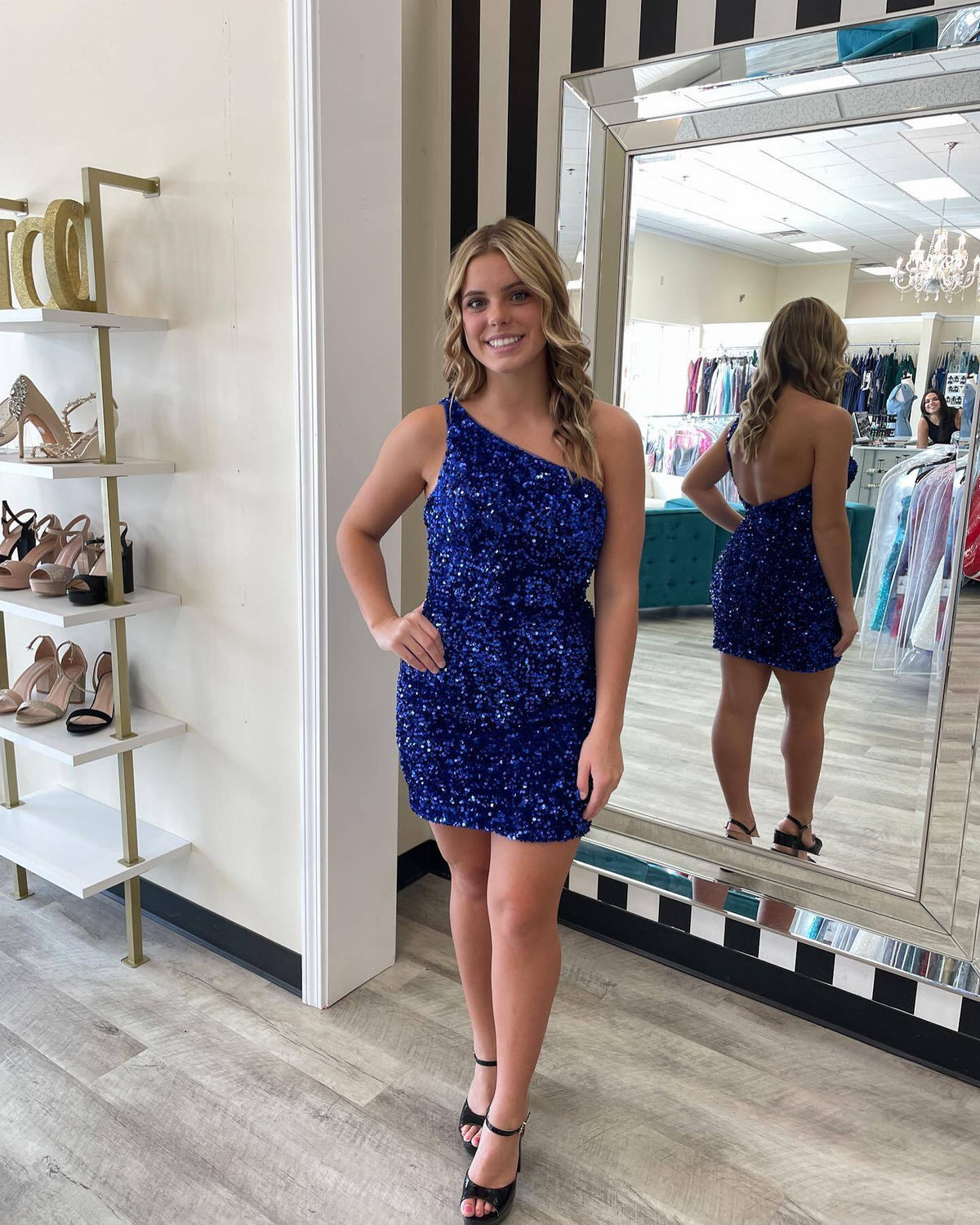 Sparkle One Shoulder Royal Blue Sequin Bodycon Mini Dress