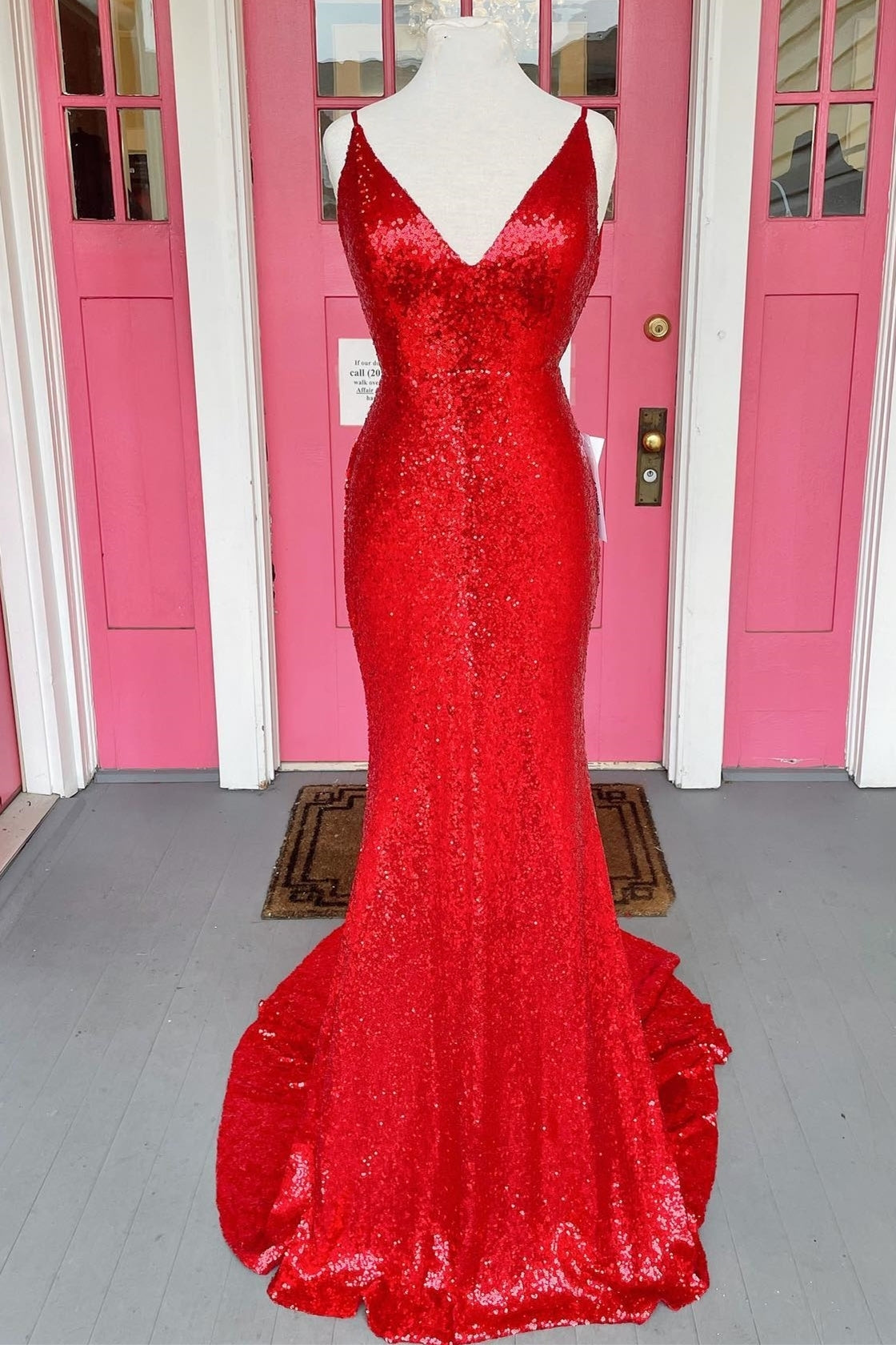 Sparkle Red Sequin Mermaid V Neck Long Prom Dress – Dressesforparty