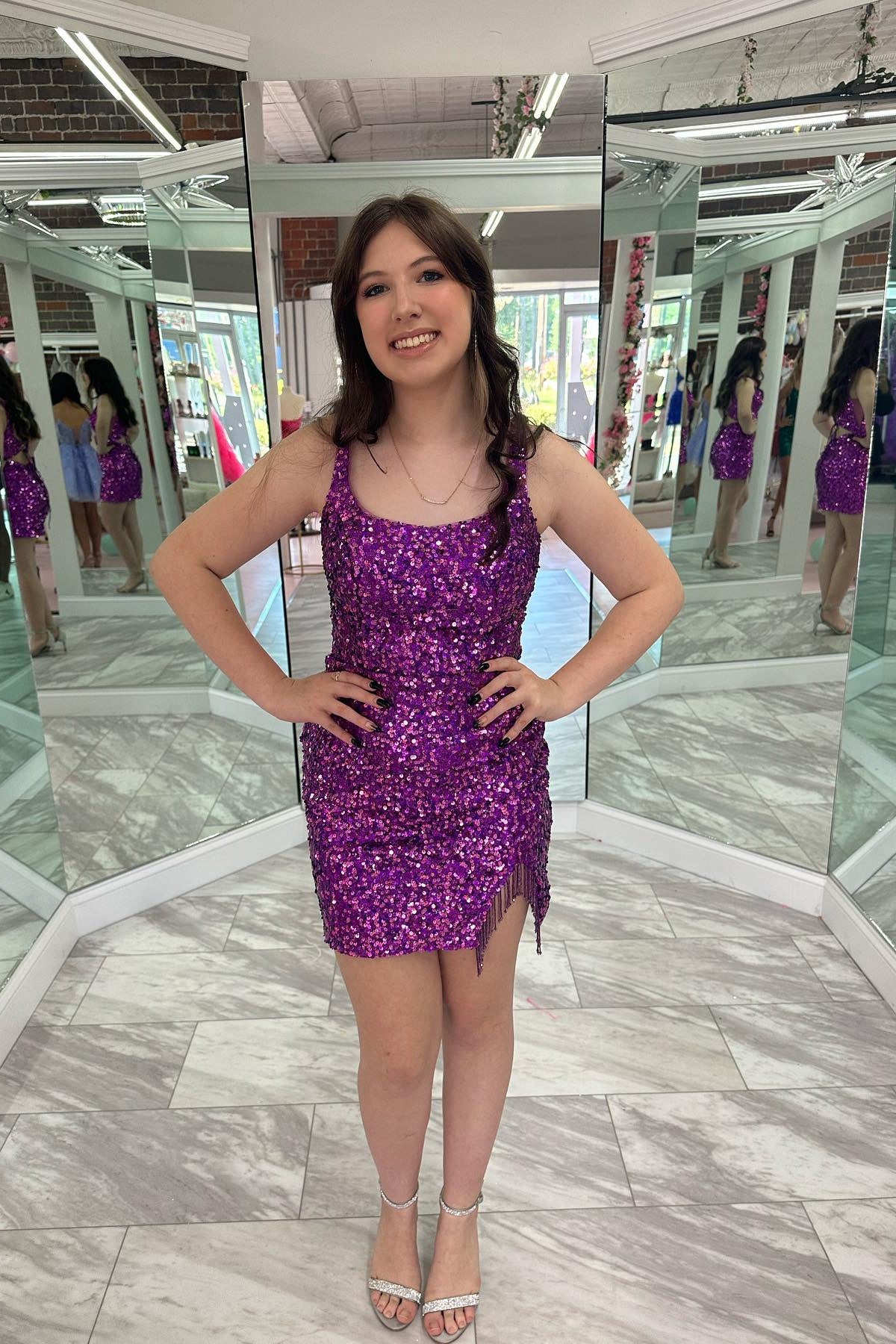 knee length dresses for ladies About Last Night Sequin Mini Dress Purple main image 1