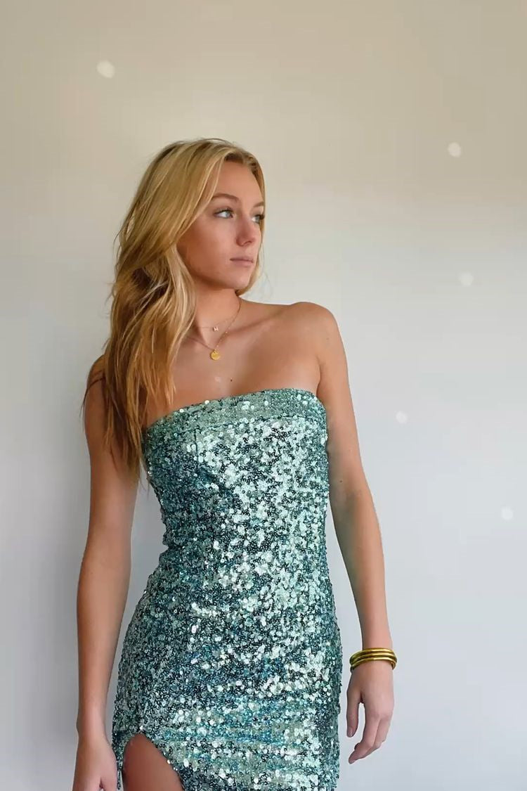 Stapless Mint Green Sequin Fitted Mini Dress