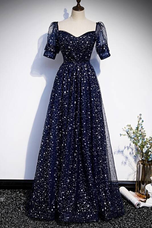 Starry Navy Blue A-line Long Prom Dress Dressesforparty Starry Navy Blue A-line Long Prom Dress Dressesforparty