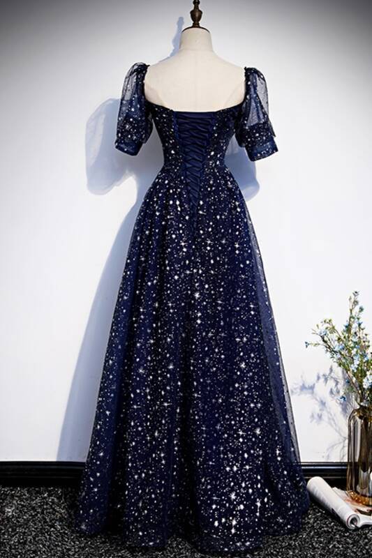 Starry Navy Blue A-line Long Prom Dress Dressesforparty Starry Navy Blue A-line Long Prom Dress Dressesforparty