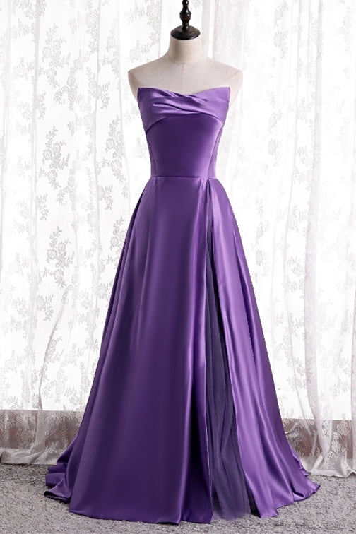 Strapless A-line Purple Long Party Dress