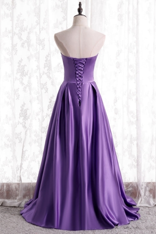Strapless A-line Purple Long Party Dress