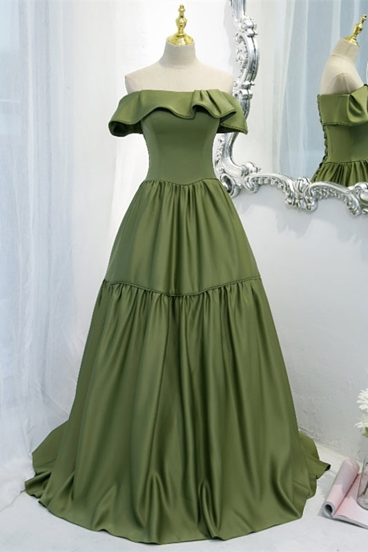 Strapless Avocado Green A-line Long Formal Gown 