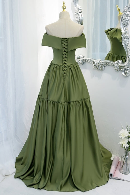Strapless Avocado Green A-line Long Formal Gown 
