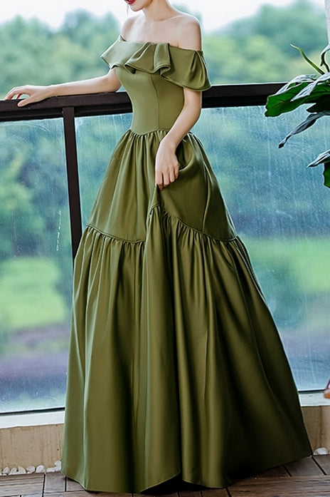 Strapless Avocado Green A-line Long Formal Gown 