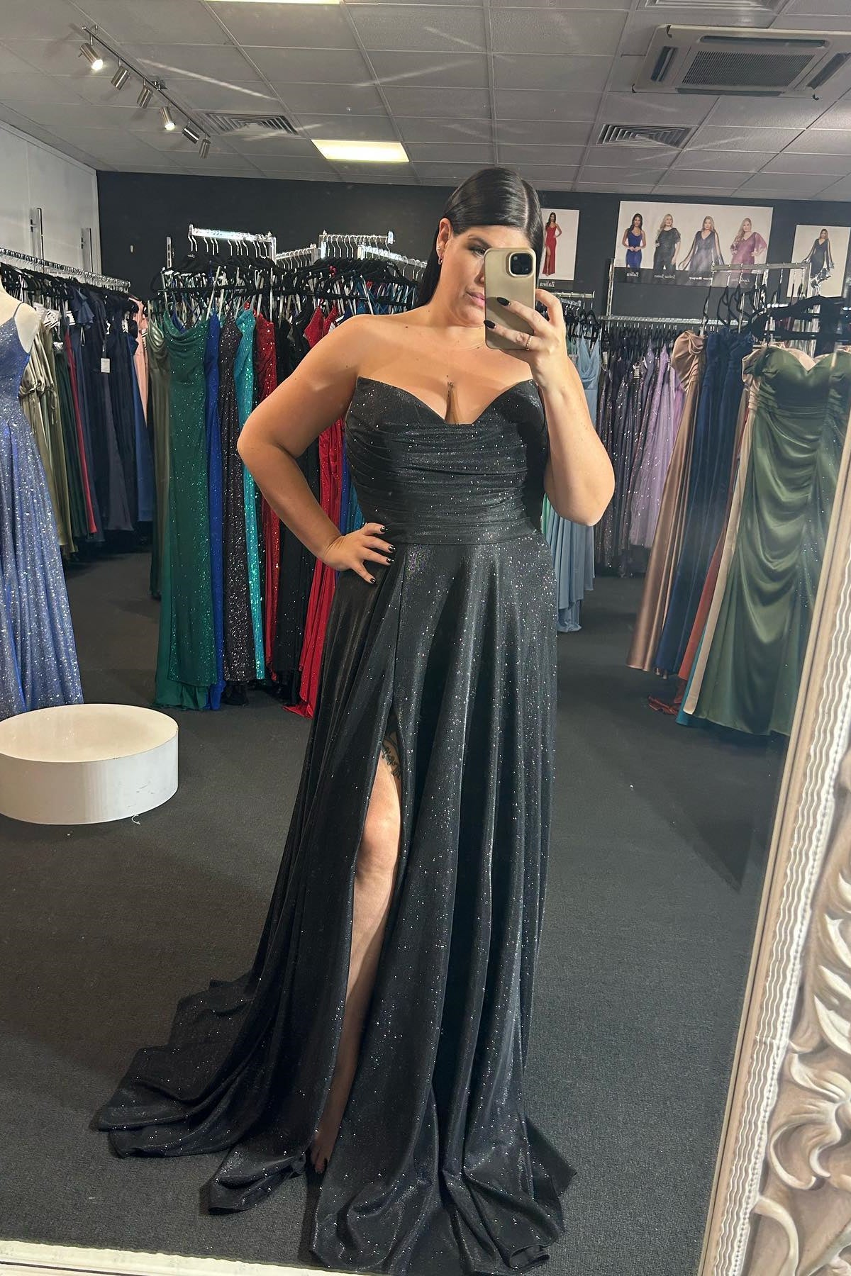 Strapless Black Long Formal Dress with Slit