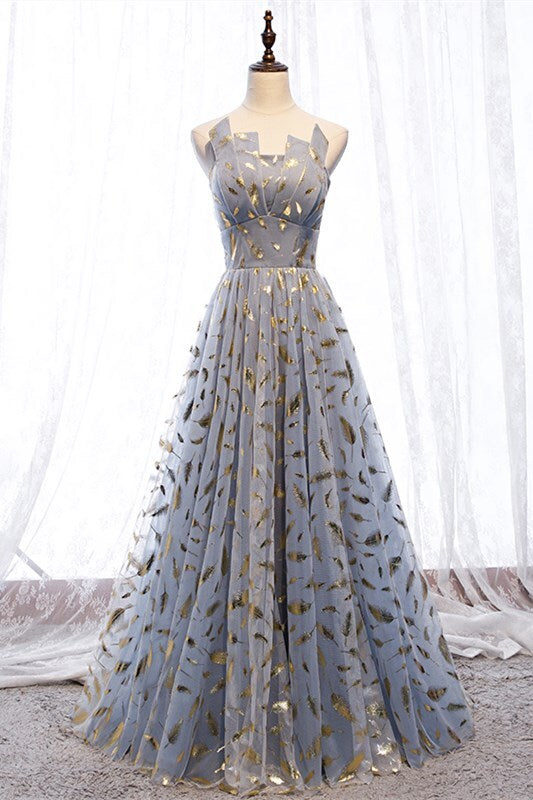 Strapless Blue and Gold Long Party Dress