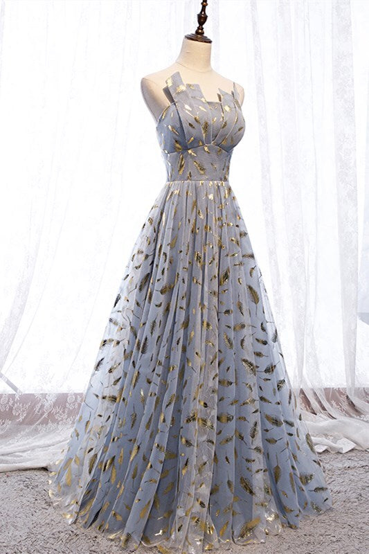 Strapless Blue and Gold Long Party Dress